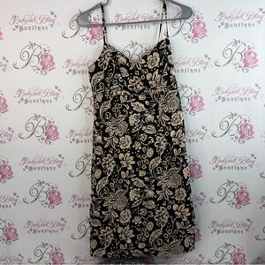Reitmans dress flowers floral Black and Cream tan Spaghetti Strap Dress